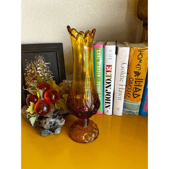 Vintage Kanawa 1960s Amber Mid Century Glass Swung Vase - Picture 1 of 6